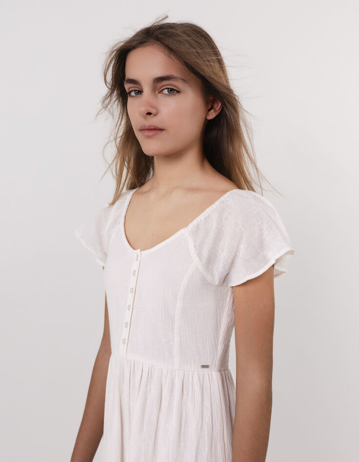 Ecru Maxikleid, Mädchen, Gummizug am Ausschnitt-2