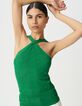 Top à bretelles vert tricot fin col croisé-5