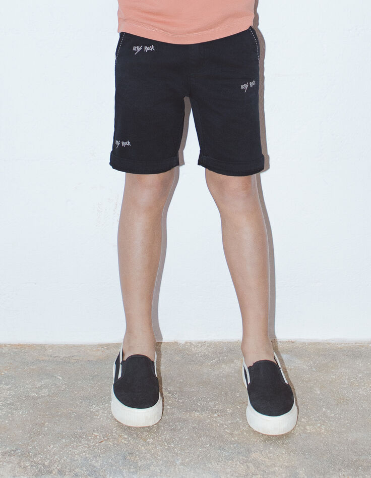 Boys' black chino shorts with saddle stitched pockets-2