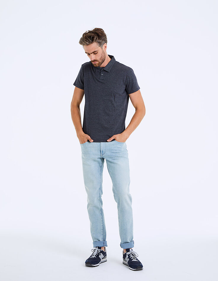 Polo bleu marine à rayures fines Homme-6