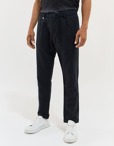 Men’s black jacquard cotton and linen trousers