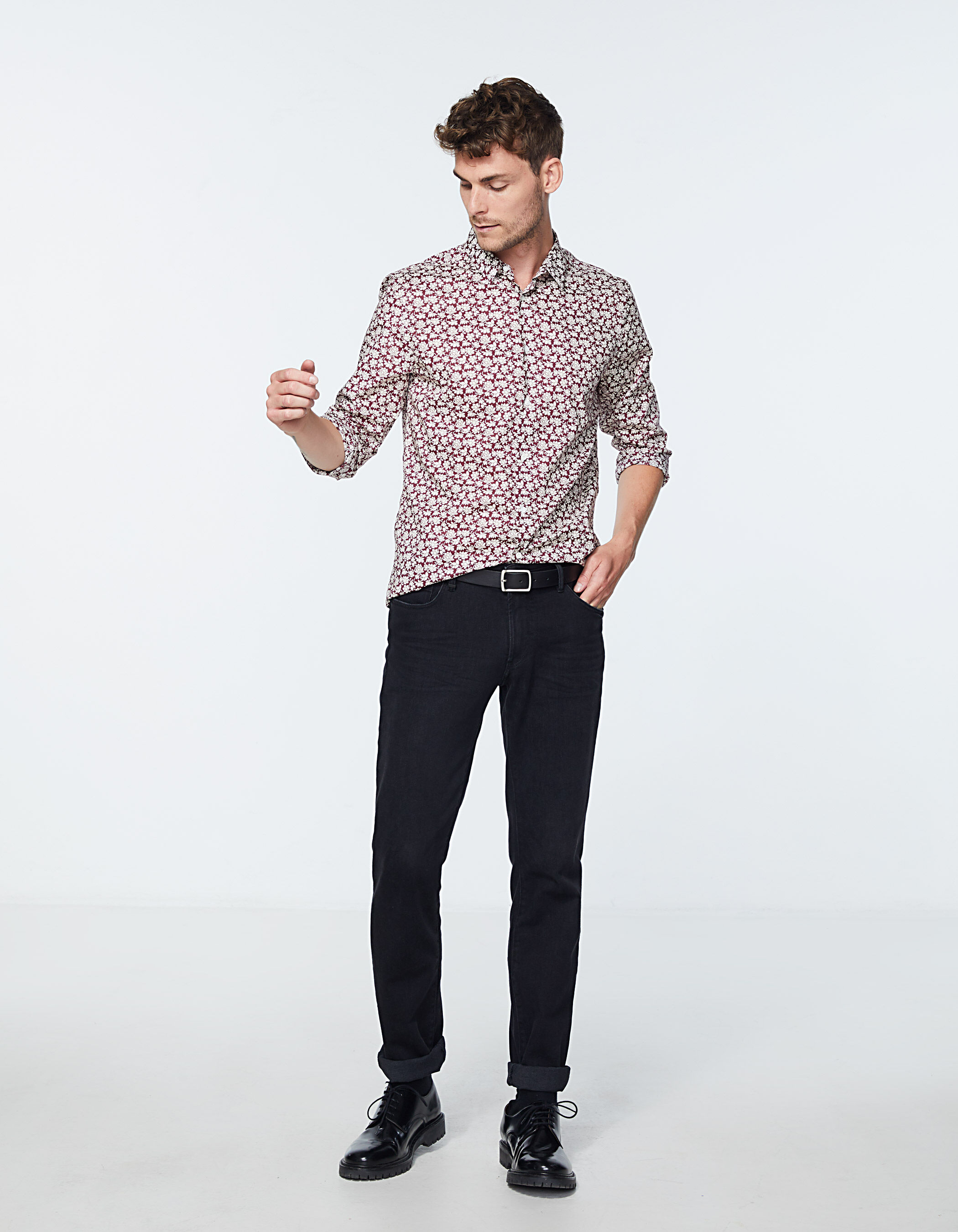 Men's burgundy Liberty Lotus fabric SLIM shirt