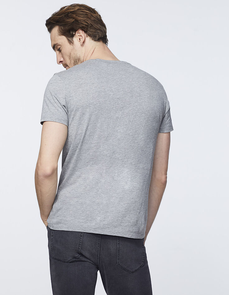 Grau meliertes Herren-T-Shirt Rock&Free mit Laser-3