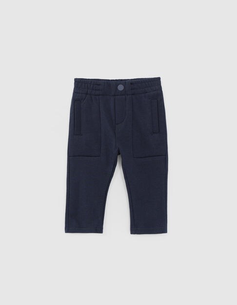 Baby boys' navy knit trousers with seamed pockets - IKKS