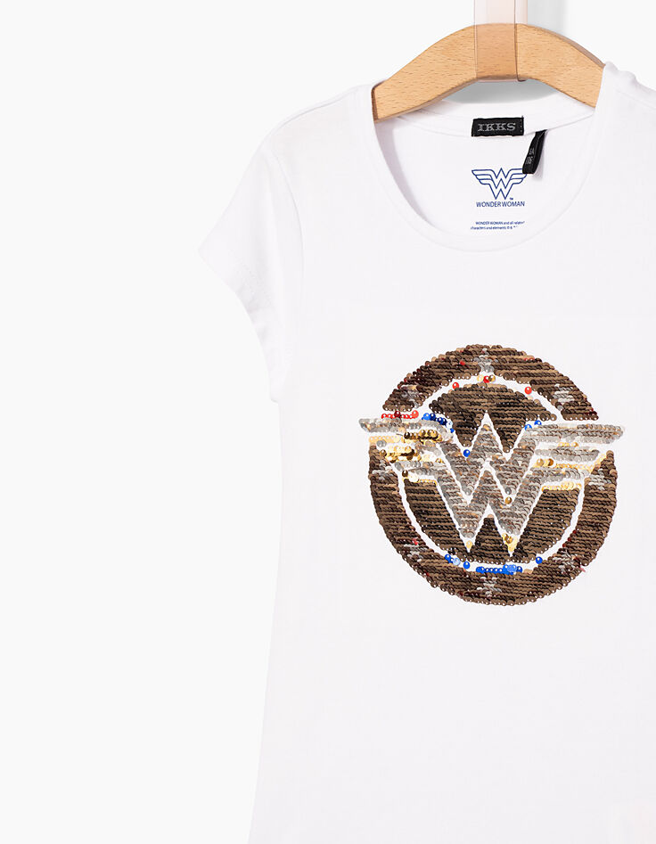 Tee-shirt Wonderwoman blanc avec logo W fille-5