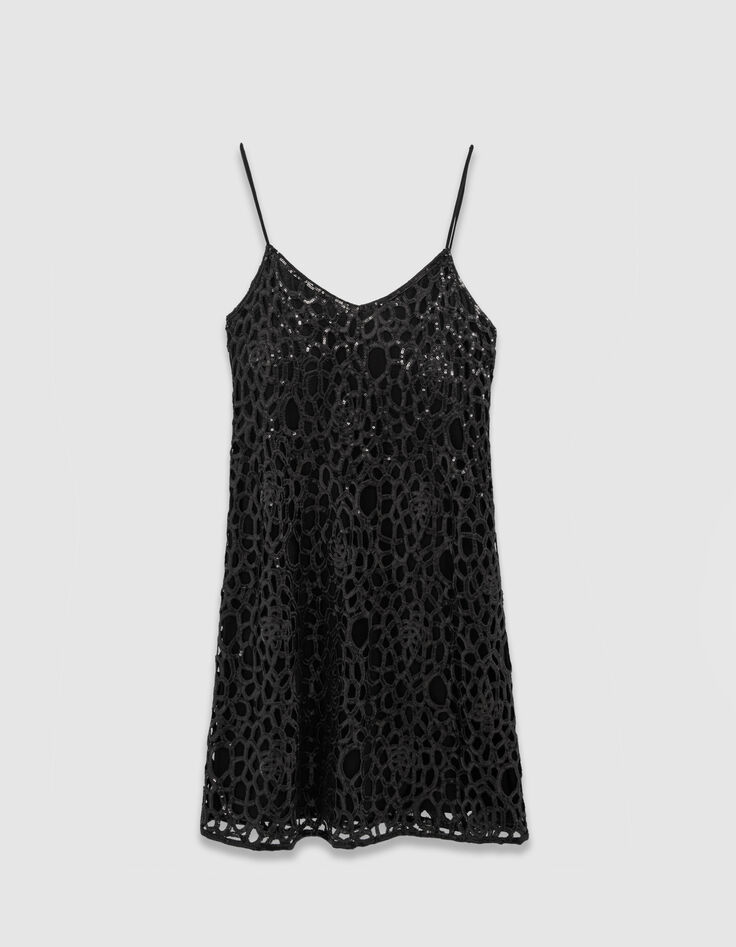 Women’s black lace sequin-embroidered short dress-7 Women’s black lace sequin-embroidered short dress-7