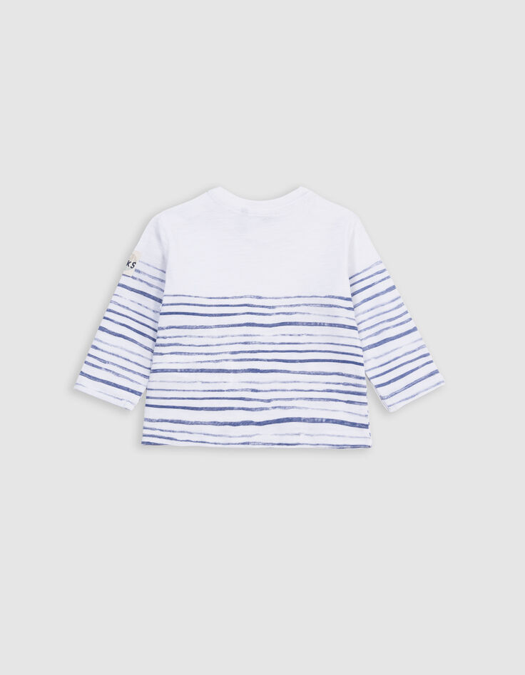 T-shirt blanc coton bio rayures et message bébé garçon-3