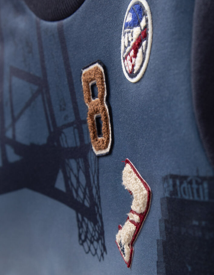 Boys’ navy sweatshirt with buildings and badges image-7
