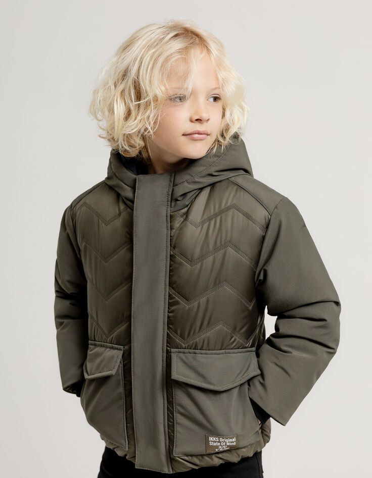 Chaqueta de espiga termosellada de nailon caqui para niño-1