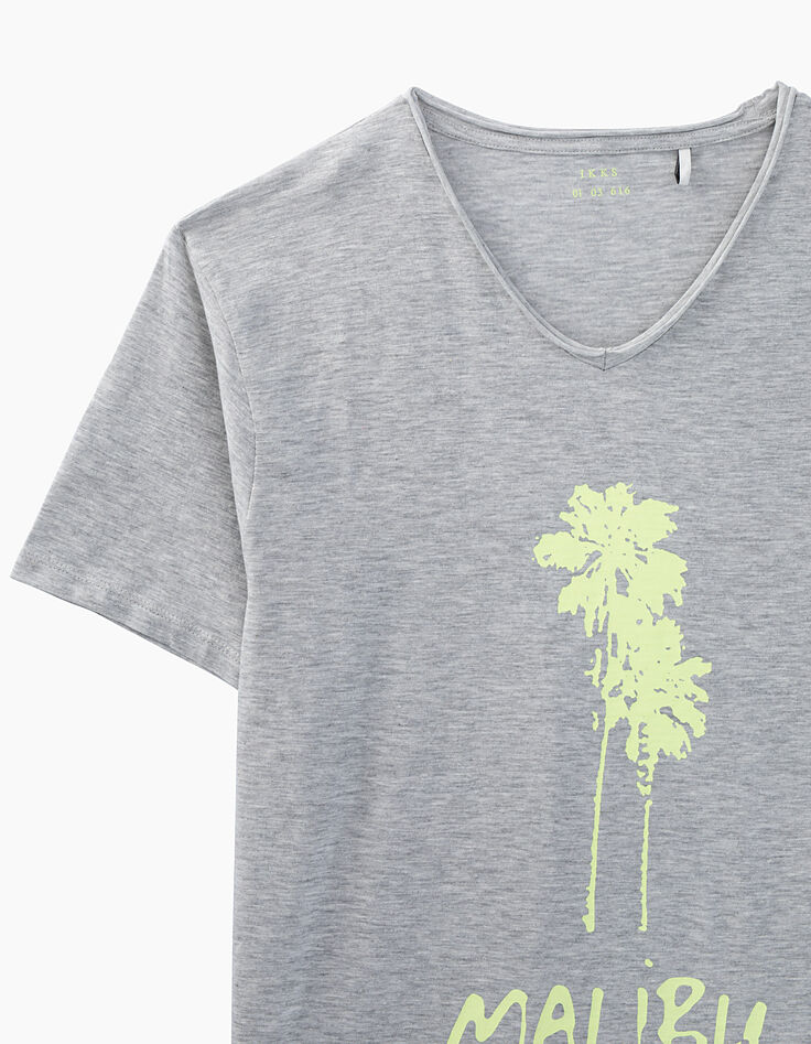 Men’s light grey marl with neon yellow palm tree T-shirt-3