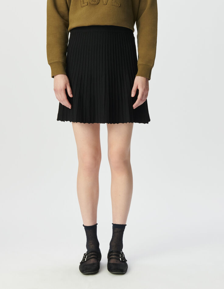 Falda corta negra punto plisado mujer-2