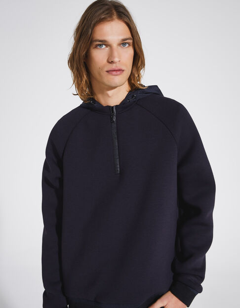 Men’s navy EASY CARE hoodie with perforated nylon