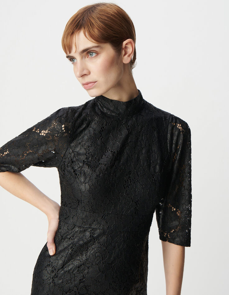Dames midi-jurk van zwart gecoat kant-4