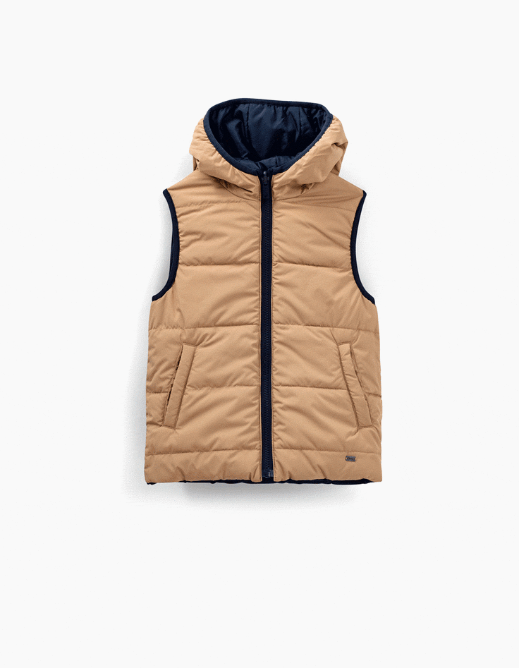 Doudoune reversible navy et beige sans manches garcon