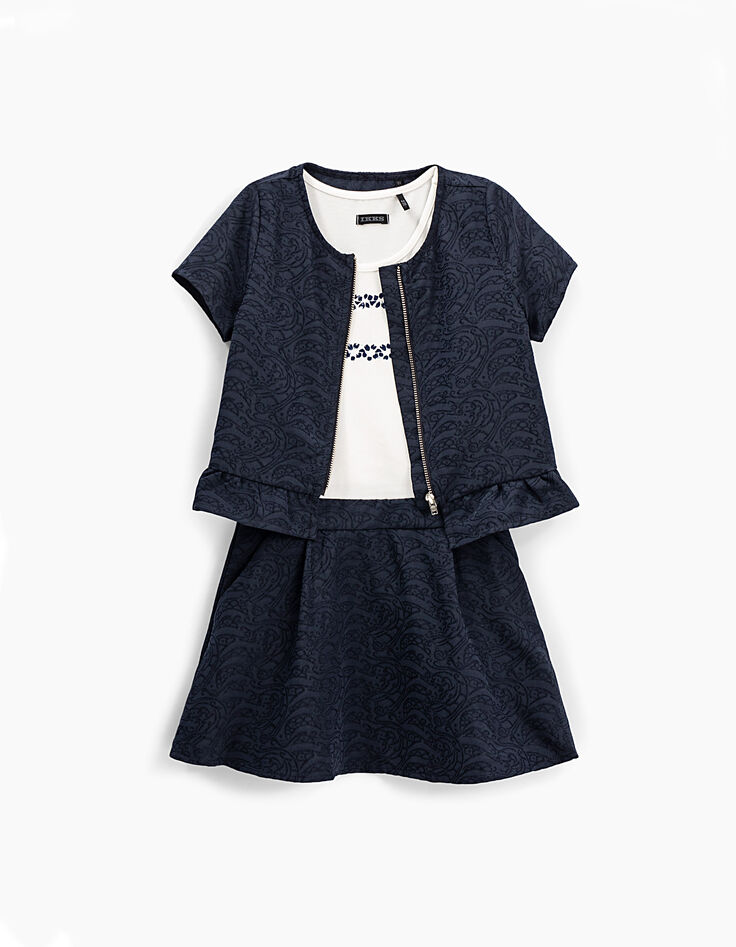 Robe 2 en 1 navy et blanc avec top zippé fille-3