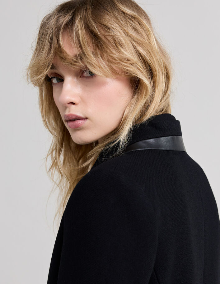 Manteau mi-long noir double col enduit femme-3