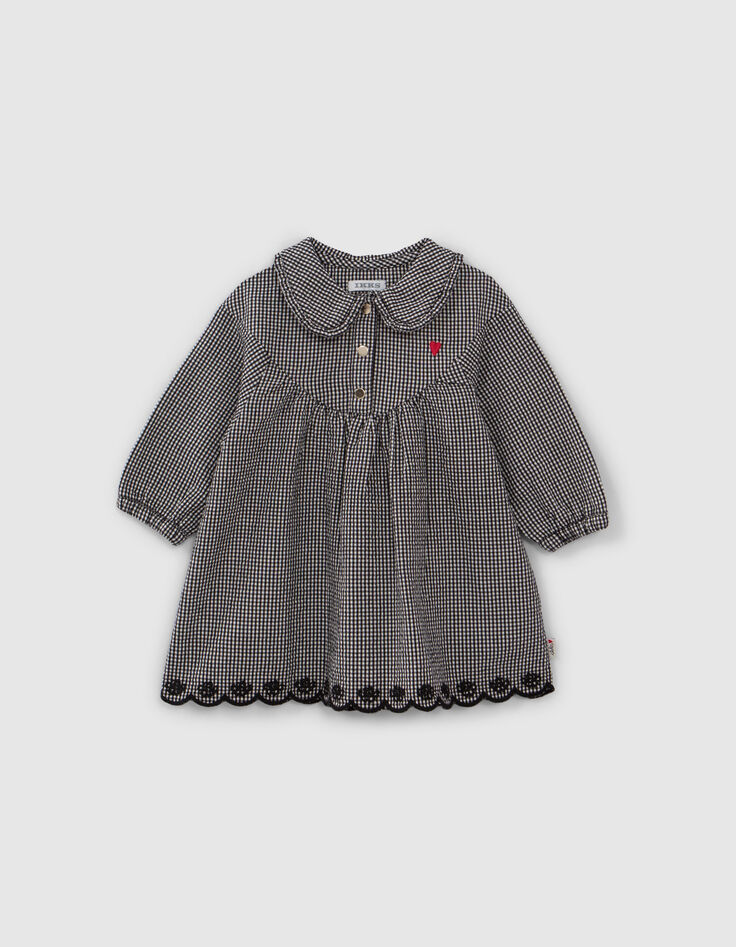 Robe écrue motif vichy noir bébé fille-1
