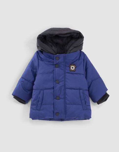 Baby boys’ blue padded jacket with black hood - IKKS