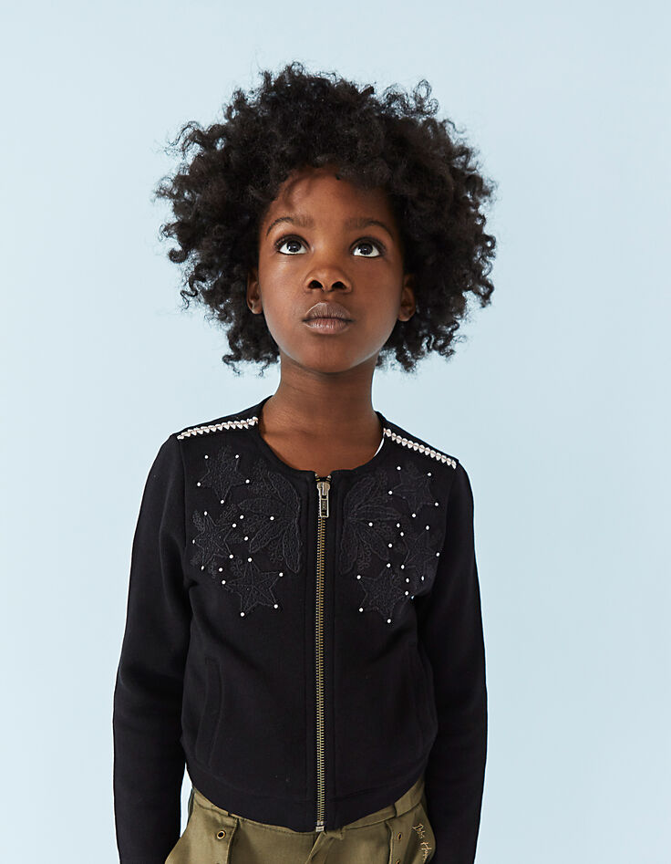 Girls’ black embroidered cardigan-1