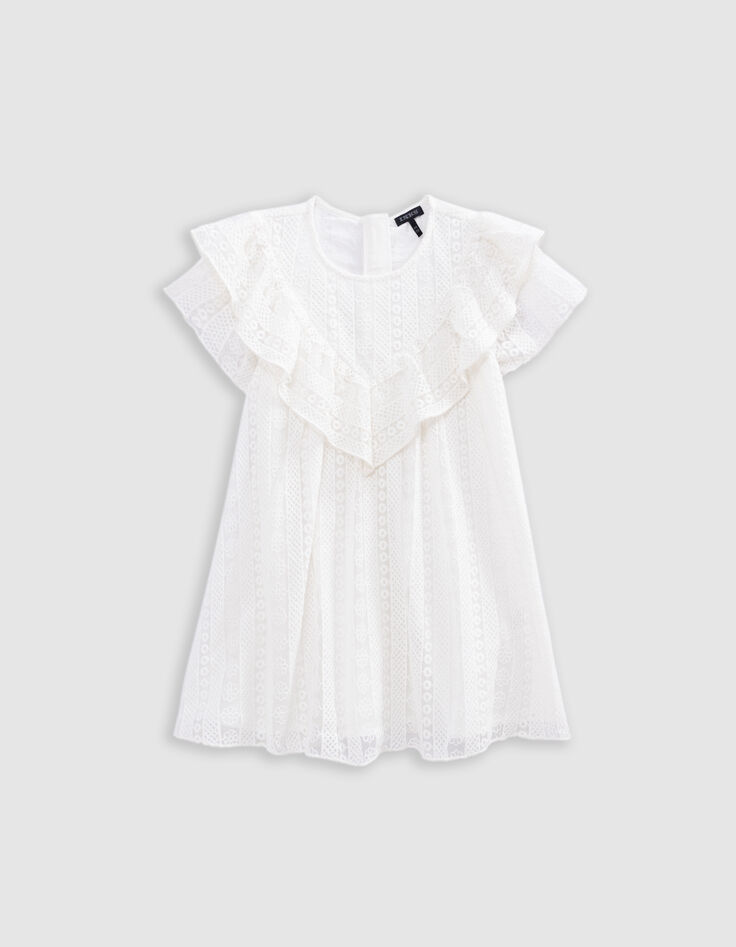 Robe écrue dentelle plastron volanté fille-2