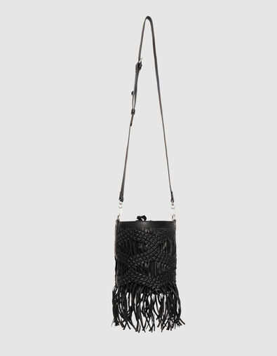Schwarze Beuteltasche, Leder, Macramé, Fransen  - IKKS