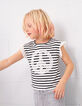 Tee-shirt blanc cassé rayé noir détails dentelle fille-1