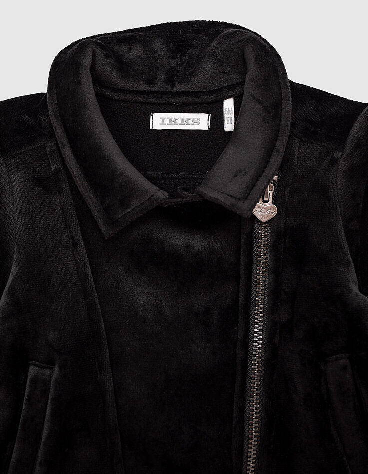 Cardigan noir esprit motard en velours bébé fille-3