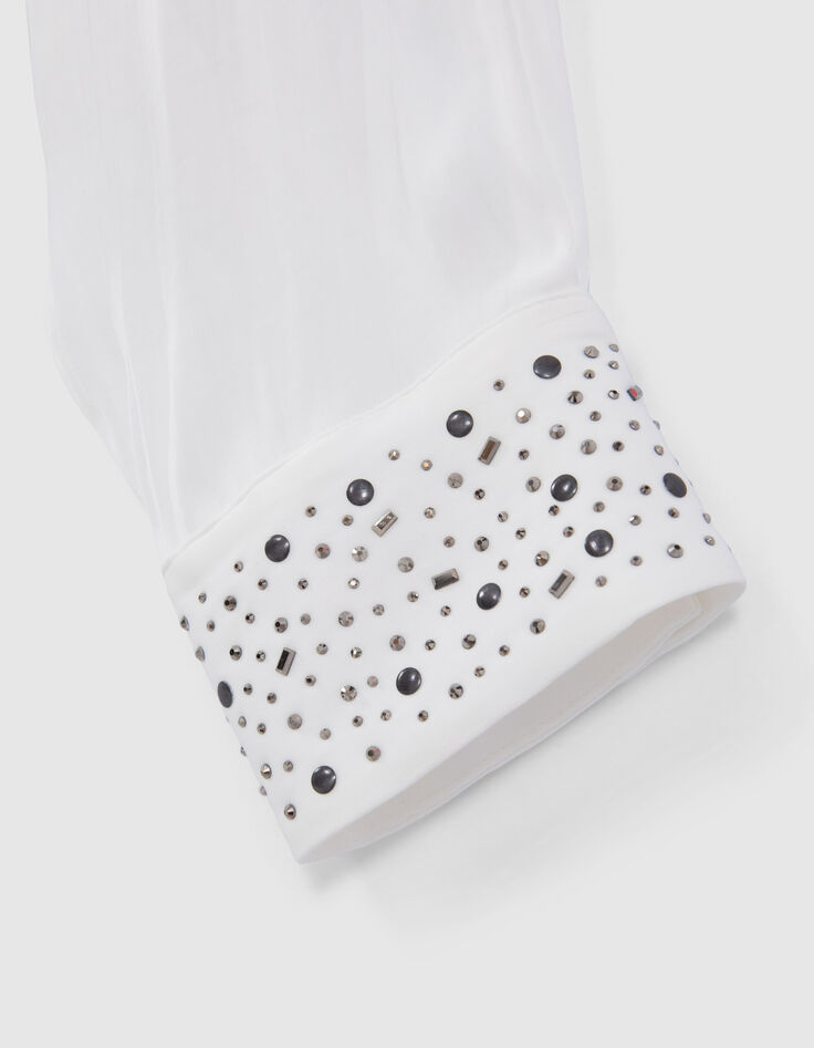 Chemise blanc cassé recyclée décor clous et strass Femme-7