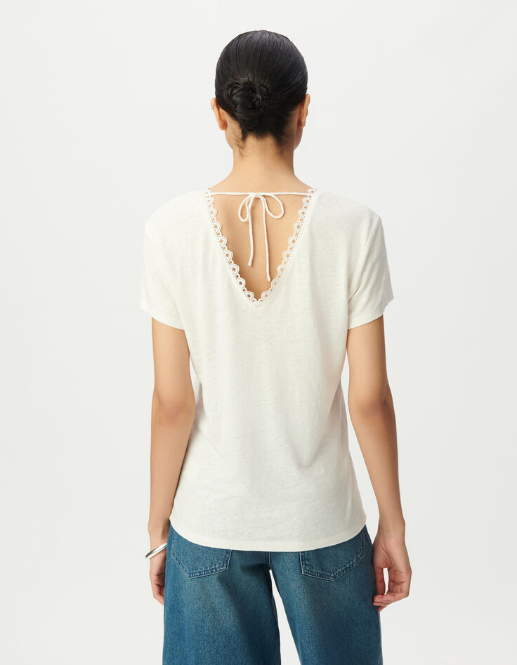 White T-shirt with V-neck front and back-3 White T-shirt with V-neck front and back-3