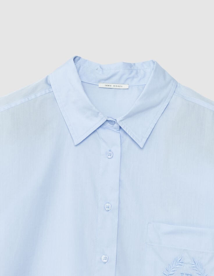 Chemise manches longues bleue oversize broderie Femme-2 Chemise manches longues bleue oversize broderie Femme-2