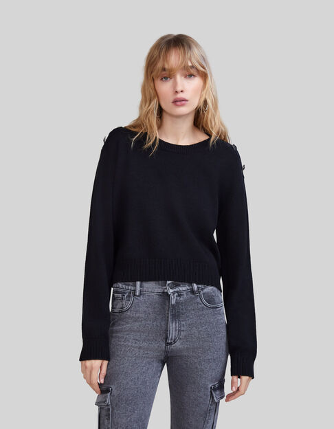 Women’s black knit sweater with diamanté buttons - IKKS