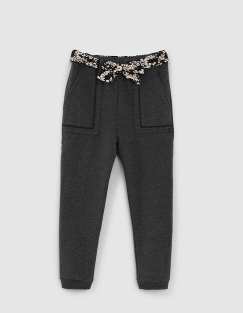 Girls’ grey marl joggers with graphic scarf belt