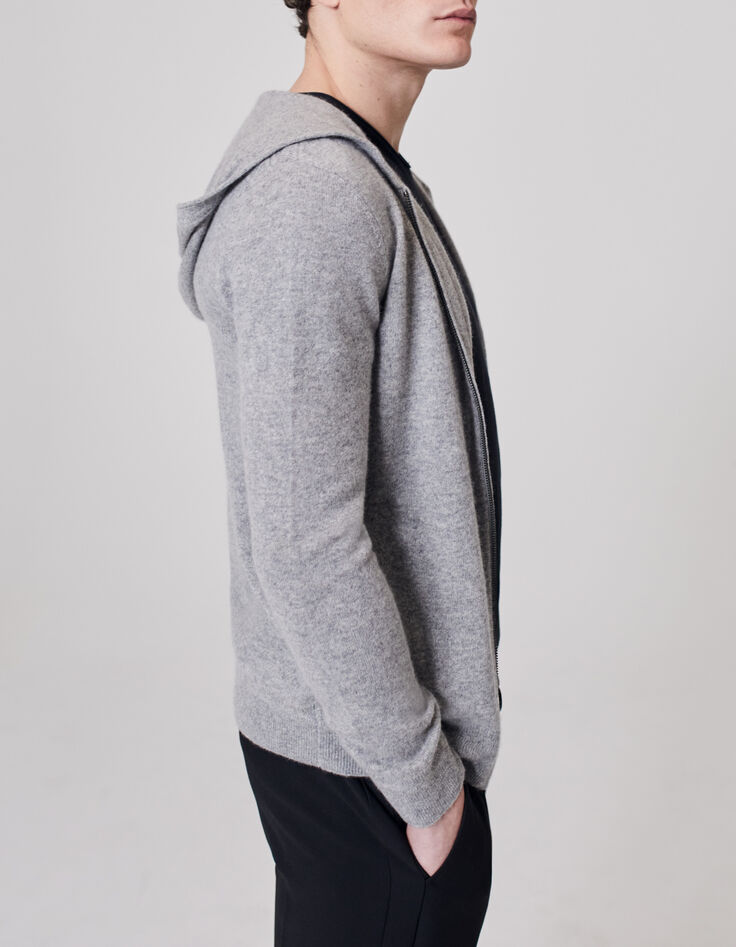 Men’s grey marl cashmere hooded cardigan-6