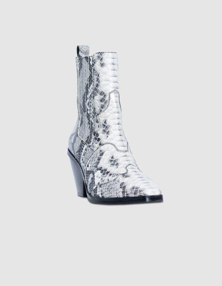 Chelsea boots santiags blanches cuir effet python Femme-2