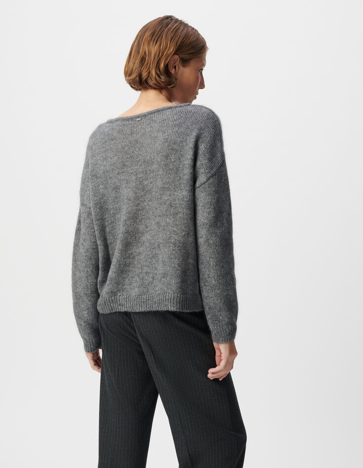 Gebreide trui in grijs visgraatmotief voor dames-4