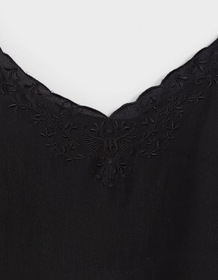 Women’s black silk camisole with skull embroidery-5