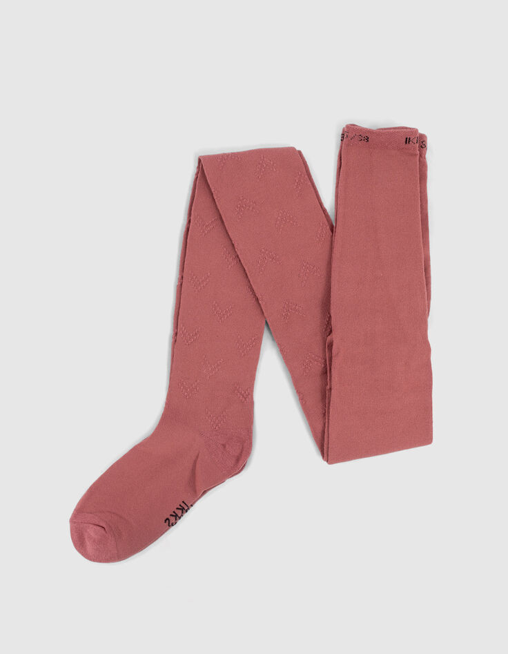 Collants bois de rose tricot motifs chevrons fille-1