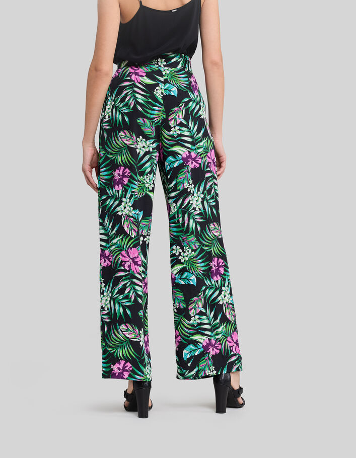 Pantalon large noir LENZING™ ECOVERO™ imprimé tropical Femme - IKKS