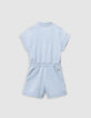 Combishort en jean blanc rayures bleues fille-5