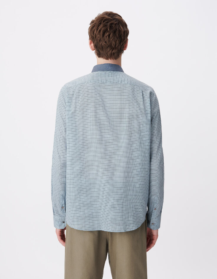 Chemise easy bleue motif carreaux manches longues Homme-4