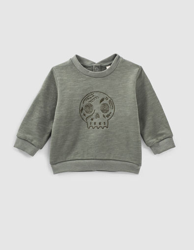 Sudadera caqui claro bordado skull de felpa bio bebé - IKKS