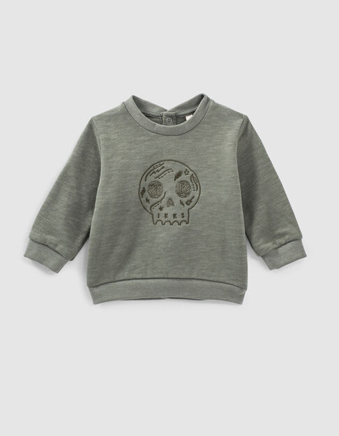 Baby’s khaki skull embroidery organic fabric sweatshirt - IKKS