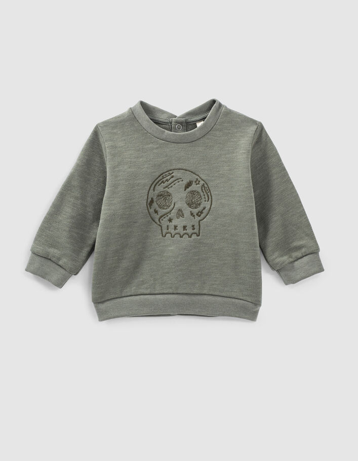 Hell khaki Babysweatshirt aus Biosweatstoff mit Totenkopf - IKKS