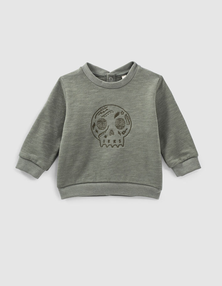 Baby’s khaki skull embroidery organic fabric sweatshirt - IKKS