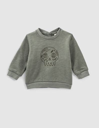 Baby’s khaki skull embroidery organic fabric sweatshirt - IKKS