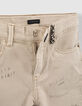 Boys’ beige denim Bermudas with checkerboard panels-4