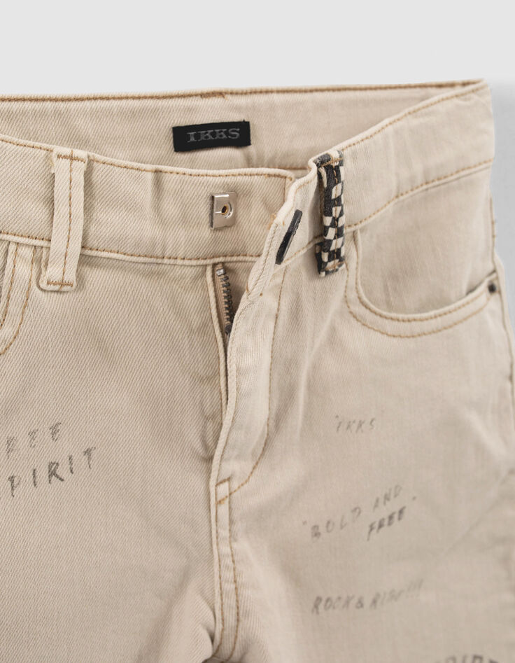 Boys’ beige denim Bermudas with checkerboard panels-4