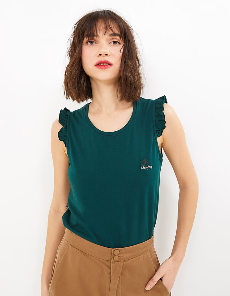 Grünes T-Shirt mit A la plage-Stickerei und Spitze I.Code-4