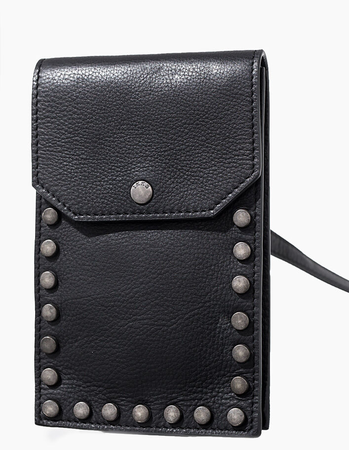 The Phone Bag Rock women’s black studded leather clutch - IKKS