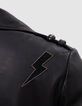 Veste cuir noir esprit motard broderie perle éclair Femme-4